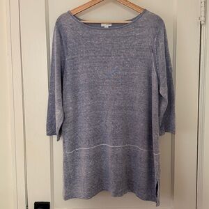 J Jill Pure Jill Long Sleeve Boat Neck Blue Linen sweater Sz L Coastal Lagenlook